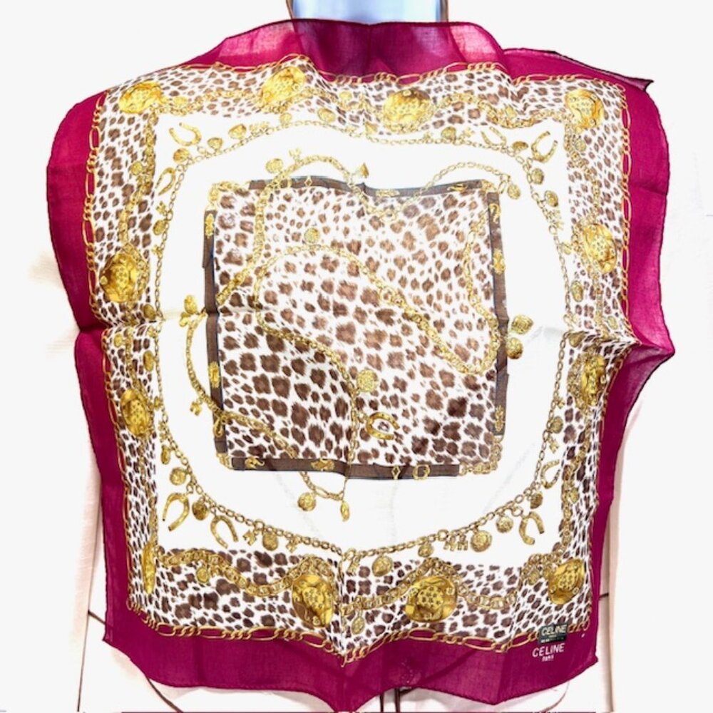 2 New:1 Celine Paris Handker 19" Burgendy Leapard Gold +1 YSL Hand Towel (68) - Picture 7 of 11